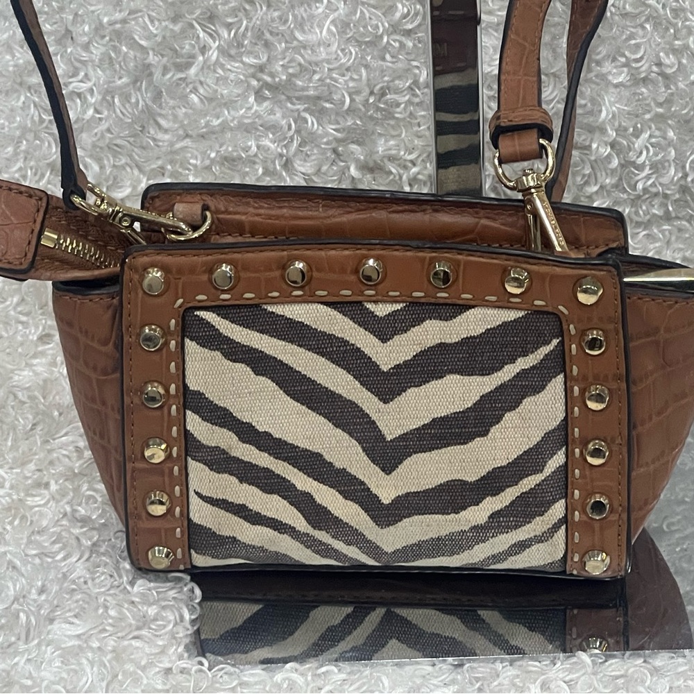 Michael Kors Zebra Print Canvas Croc Leather Stud… - image 4